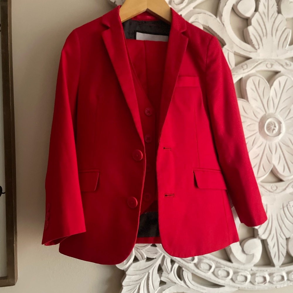 Black N Bianco Boys' First Class Slim Fit Three Piece Suit In Fiery Red